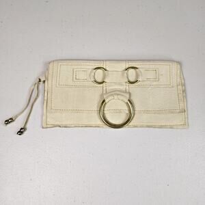Marnie Bugs Leather Clutch Wallet Boho Coastal Cowboy Beige Gold Horse Bit Rings
